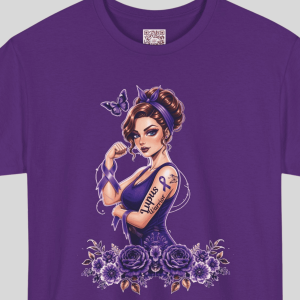 Purple Lupus Warrior Rosie‑style woman graphic T‑shirt design